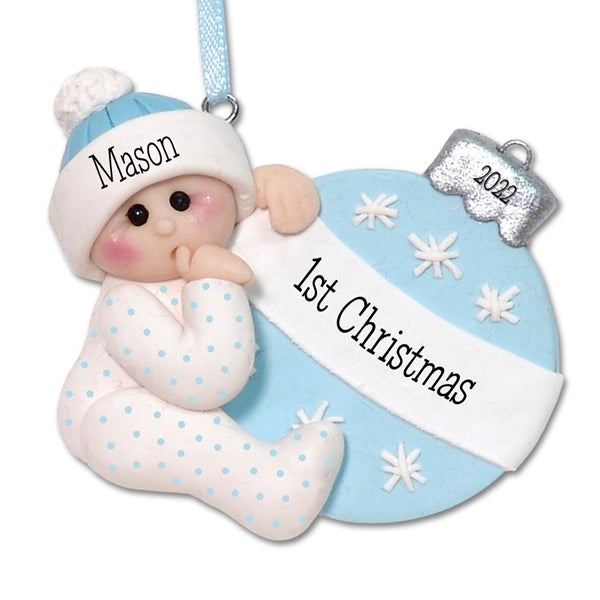 Baby Boy with Ornament Handmade 1st Christmas Ornament - CLONED