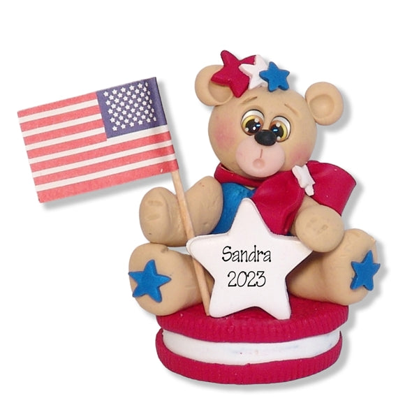 Patriotic Belly Bear on Red Cookie Figurine