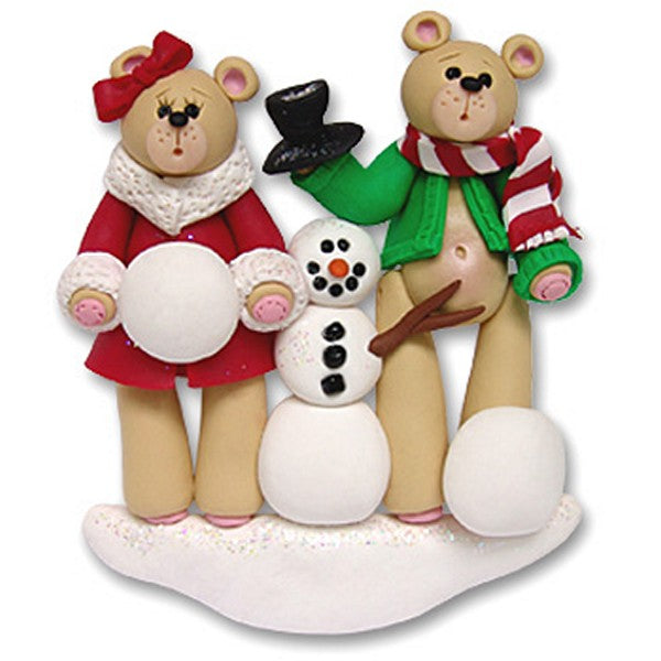 Belly Bear w/Snowman<br>Family of 2<br>Personalized Couple Ornament