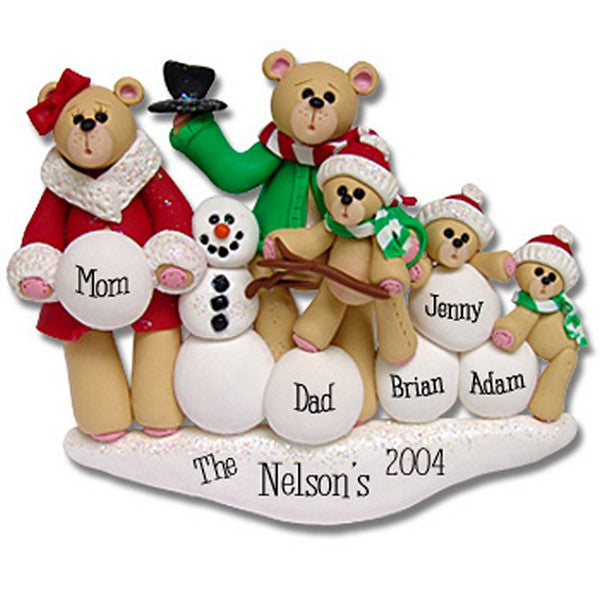Belly Bear w/Snowman<br>Family of 5<br>Personalized Ornament