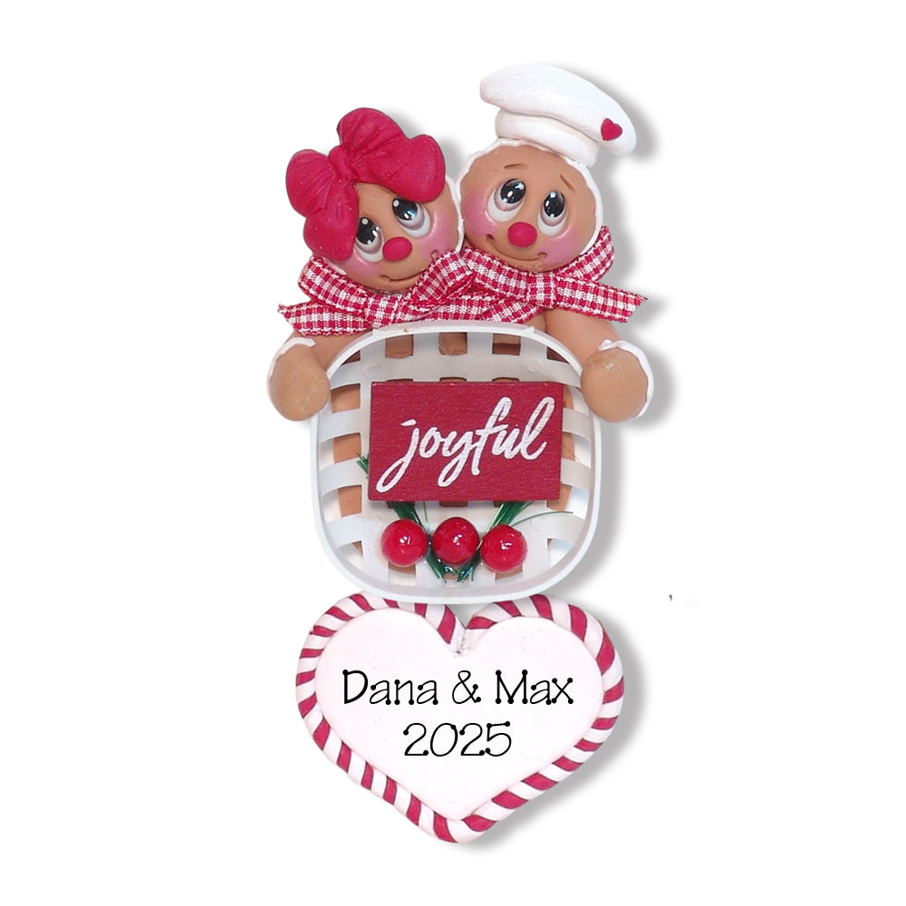 Gingerbread Couple with "Joyful" Sign & Heart