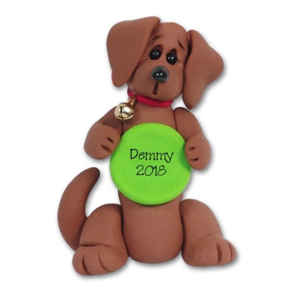 "Demmy" Daschund with Frisbee Dog Ornament - Limited Edition