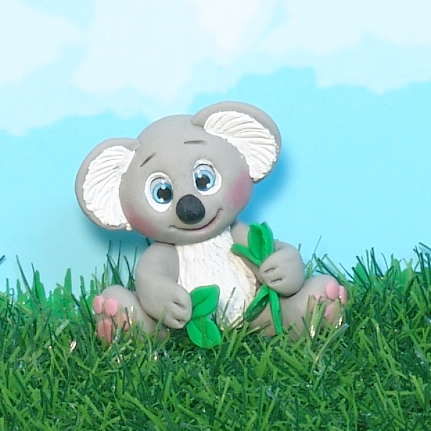 Koala Bear with Leaves HANDMADE POLYMER CLAY Figurine