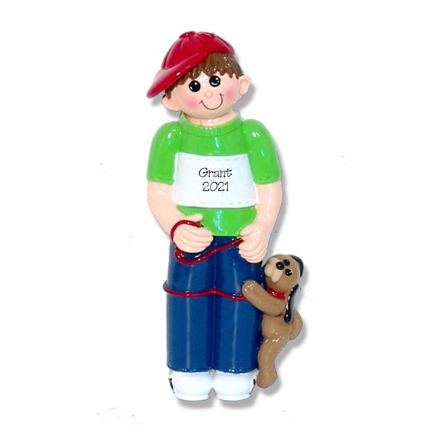Giggle Gang Boy with Puppy Personalized Christmas Ornament - RESIN