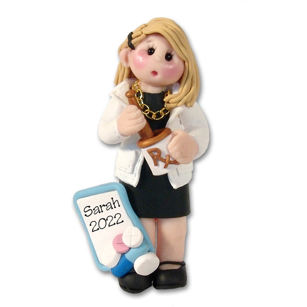 Female Pharmacist Handmade Polymer Clay Personalized Ornament - Limited Edition - BLONDE