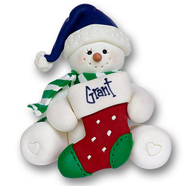 Sitting Snowman w/Stocking Personalized Christmas Ornament