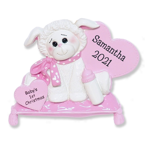 Little Lamb for Baby GIRL - Personalized Christmas Ornament - RESIN