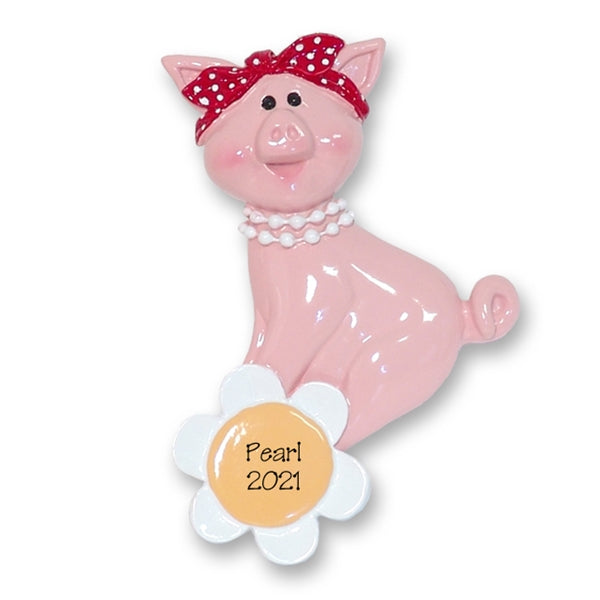Pearl the Piggy Personalized Christmas Ornament - RESIN