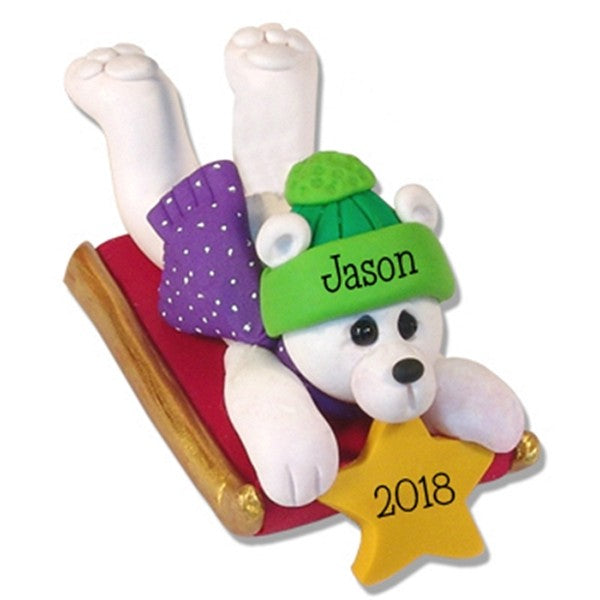 Polar Bear on Sled Personalized Ornament - Limited Edition