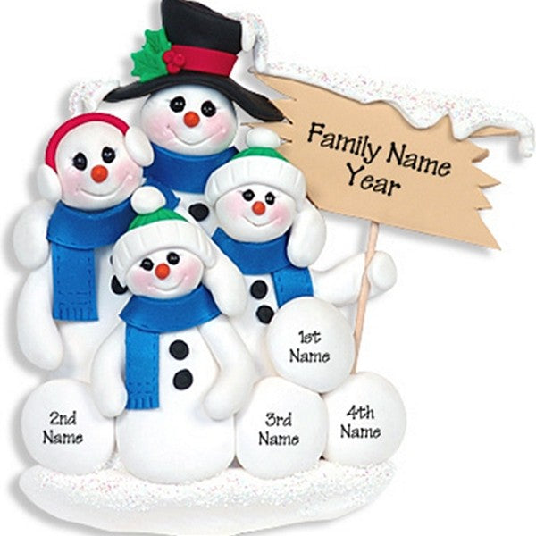 Snowman Family of 4 Personalized Ornament – Personalized Ornaments by ...