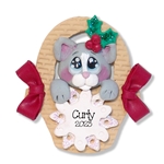 Gray Kitty Cat in Basket Personalized Pet Ornament