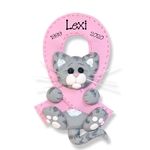Breast CANCER-PINK RIBBON Survivor / Memorial Gray Tabby Kitty Cat -  Personalized  Ornament