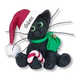 Black KITTY CAT with Santa Hat Personalized Christmas Ornament