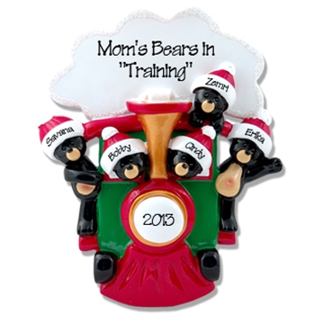Black Bears in Train<br>Personalized Family Ornament of 5