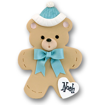 Bear w/Blue Hat & Bow Personalized Baby Ornament