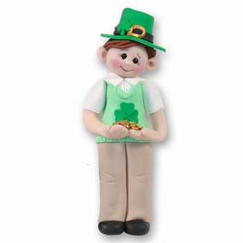 St. Patty's Day Irish Boy Polymer Clay Ornament-in Gift Box - Brunette