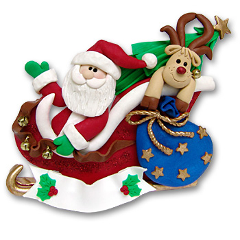 Santa in Sled w/Tree & Rudolph<br>Personalized Ornament