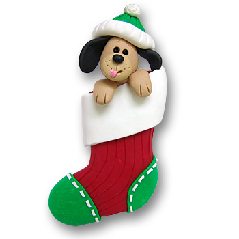 Boy Dog in Small Stocking<br>Personalized Dog Ornament