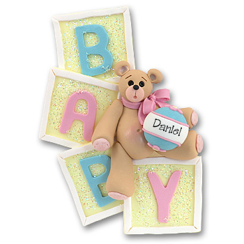 Bear on Blocks<br>Personalized<br>Baby Ornament