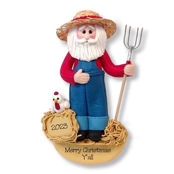 Hillbilly Farmer Santa Personalized Ornament