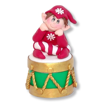 Elf on Drum Candy or Trinket Jar - Handmade Polymer Clay