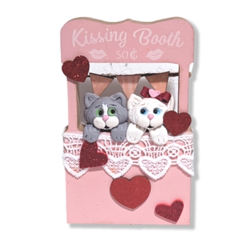 Two Kitty Cats in Kissing Booth / Handmade Polymer Clay Valentine Decor