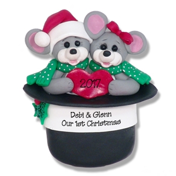 Marty Mouse Couple in Hat Family of 2  Personalized Couples Ornament  Limited Edition