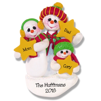 Snowman Family of 3 w/Stars Personalized Family Ornament - Limited Edition