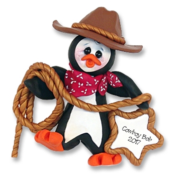 Cowboy Petey Penguin<br>Personalized Ornament<br>Limited Edition