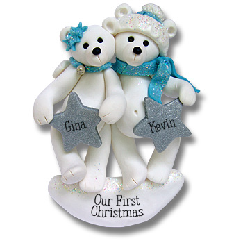 Polar Bear Family of 2 Personalized Couples Christmas Ornament