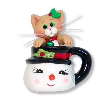 Orange Kitty Cat in Snowman Cup