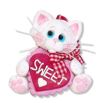 White KITTY CAT with "Sweetheart" Valentine Handmade Valentine Decor