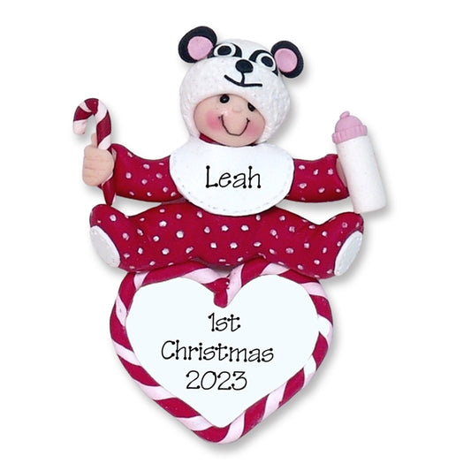 Baby Boy or Girl w/Panda Hat 1st Christmas Ornament