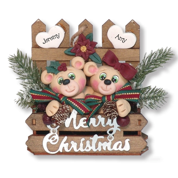 Bear Couple in Decorated Box Personalized Ornament