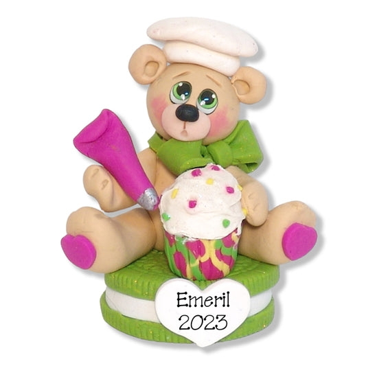 Belly Bear Chef / Baker w//Cupcake Personalized Ornament