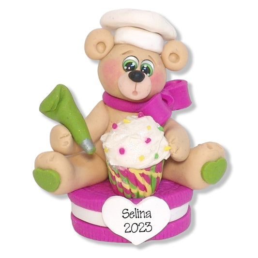 Belly Bear Chef / Baker w//Cupcake Personalized Ornament