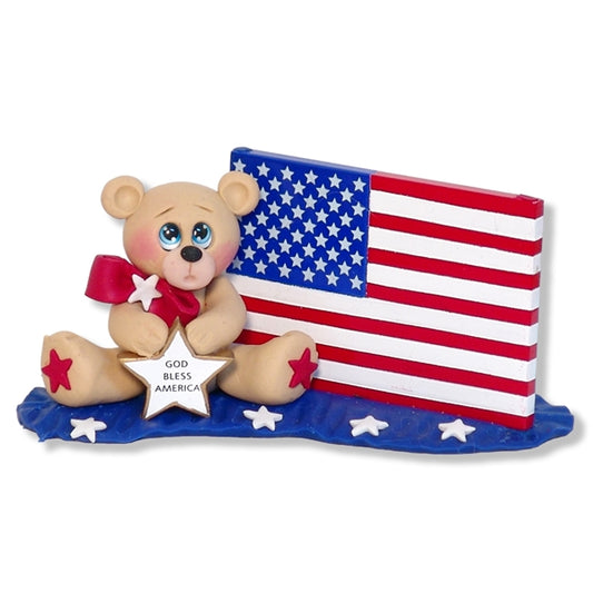 Patriotic Belly Bear with American Flag Figurine