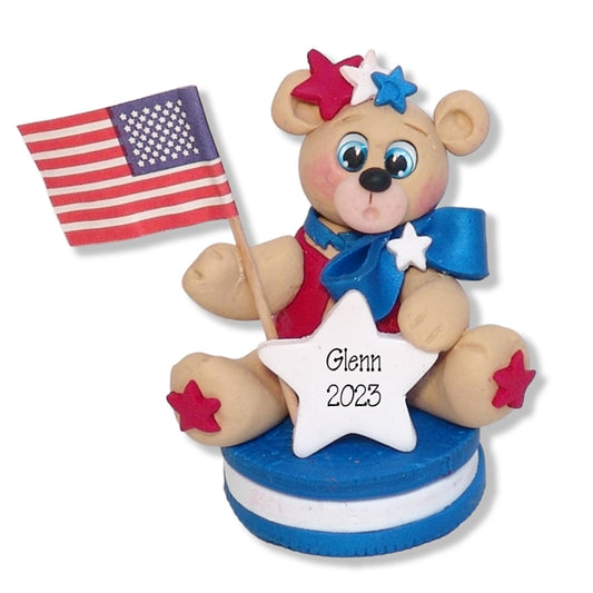 Patriotic Belly Bear on Blue Cookie Figurine