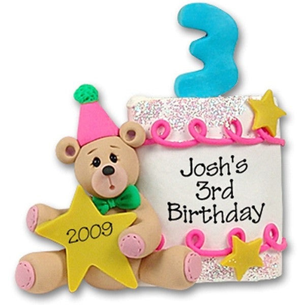 3rd Year Birthday Cake Personalized Christmas Ornament