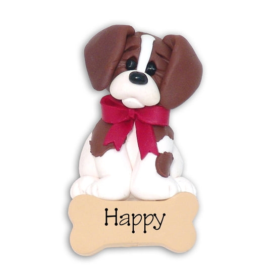 "Happy" Beagle Personalized Dog Christmas Ornament - Handmade Polymer Clay