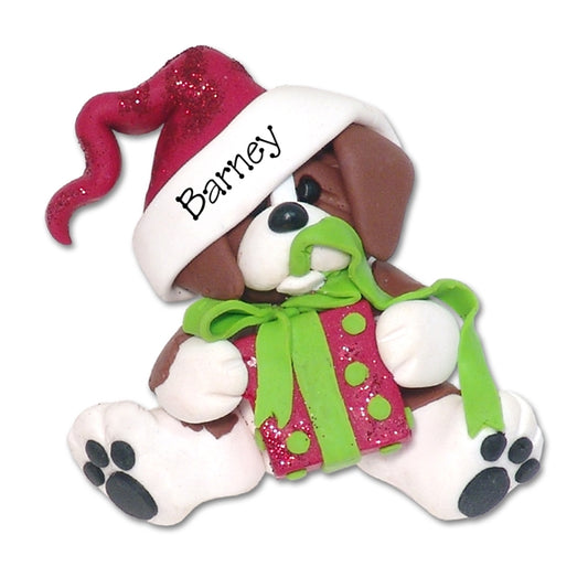 "Happy" Christmas Beagle Personalized Puppy Dog Ornament - Handmade Polymer Clay