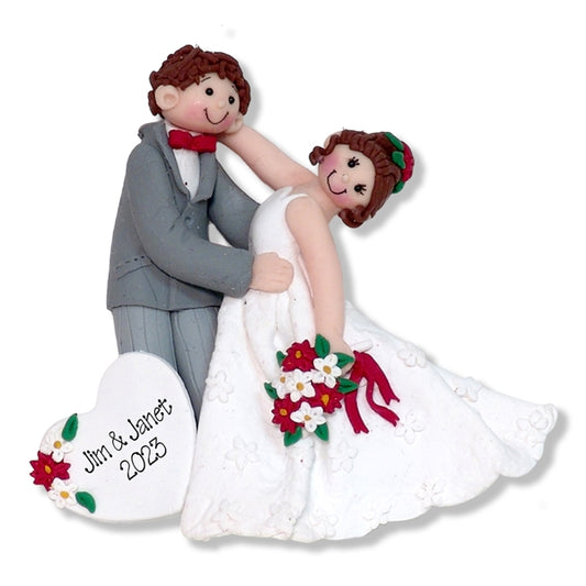 Bride & Groom Handmade Polymer Clay Personalized WEDDING Ornament