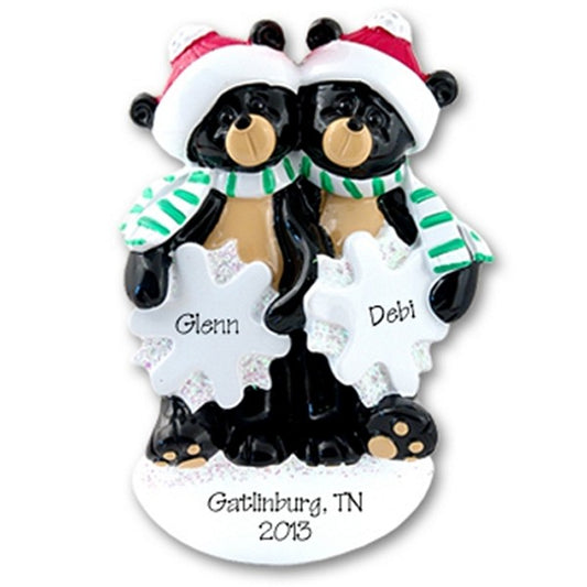 RESIN Black Bear Couple w/Snowflakes Personalized Couples Ornament