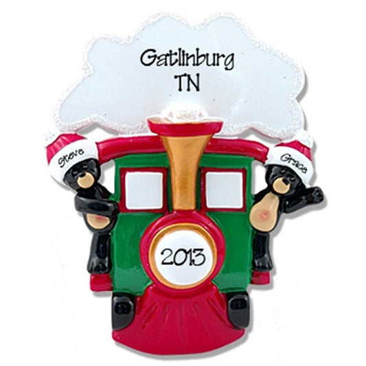 Black Bears in Train<br>Personalized Couples Ornament