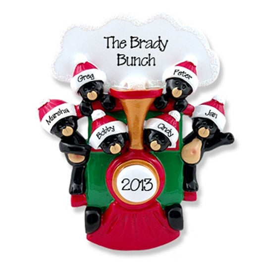 Black Bears in Train<br>Personalized Family Ornament of 6