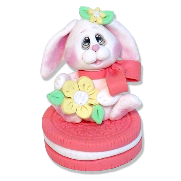 White Baby Bunny on Peach Cookie Handmade Polymer Clay Easter Decor
