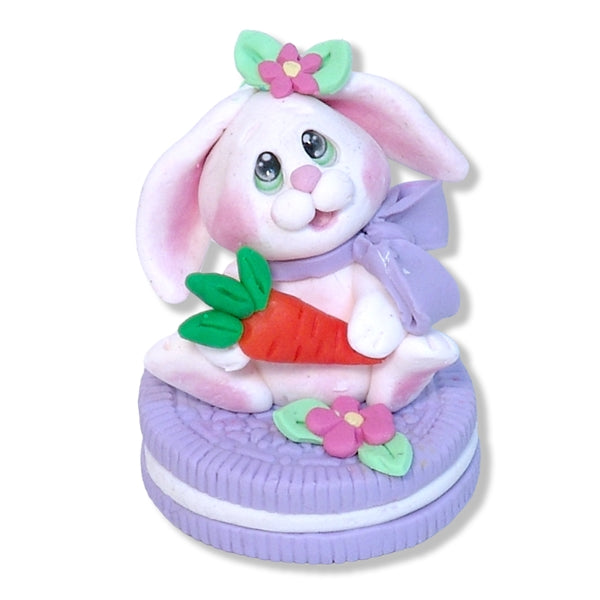 White Baby Bunny on Cookie Handmade Polymer Clay Easter Decor