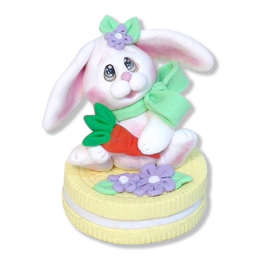 White Baby Bunny on Yellow Cookie Handmade Polymer Clay Easter Decor