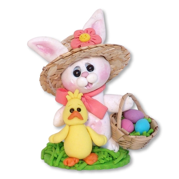 White Bunny with Chick and Straw Hat Figurine