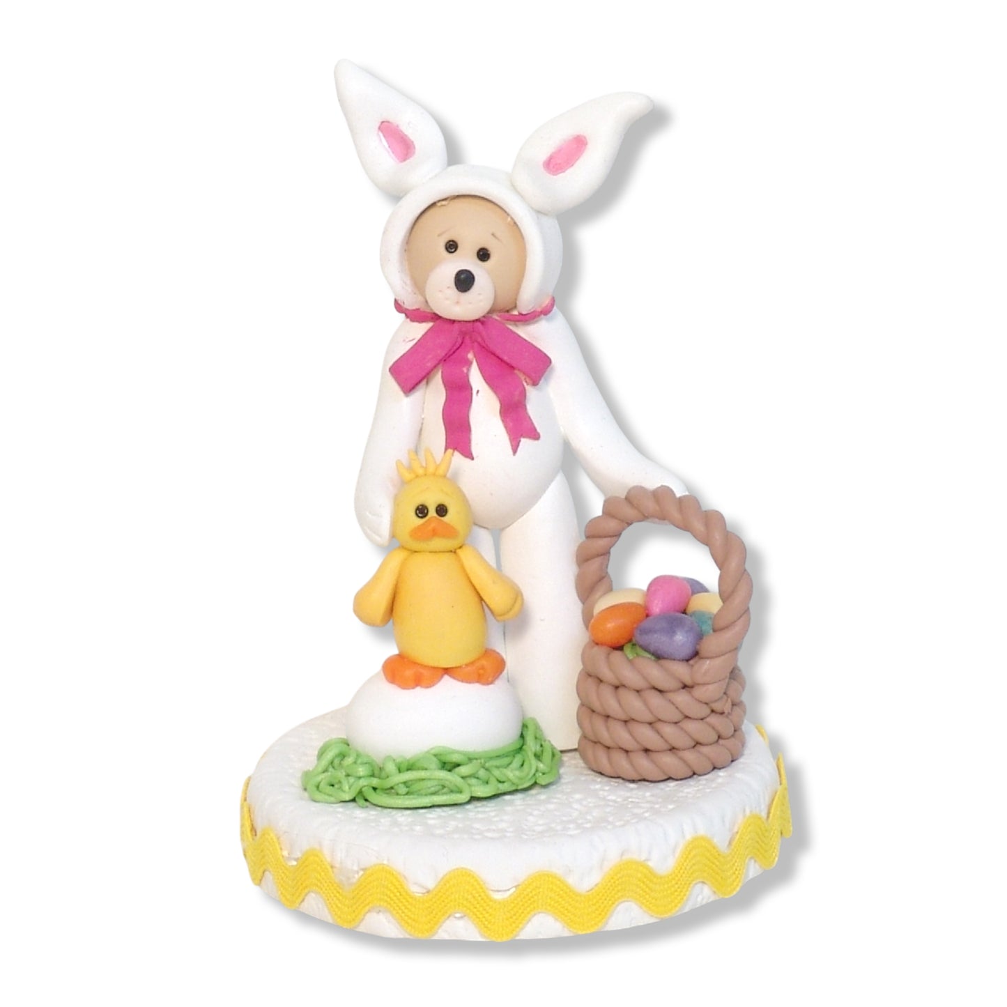 Bear in BUNNY Suit Figurine on Optional Base with Ric Rac